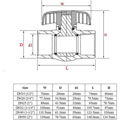 Vanne à bille en PVC 40 mm, vanne adhésive, vanne à bille, vanne à bille, bassin à bille (diamètre intérieur 40 mm)