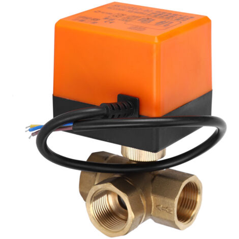 Vanne à Bille Motorisée en Laiton Orange, Commande Électrique 3 Fils 2 Voies 1.6MPa 6W AC220V G3/4"