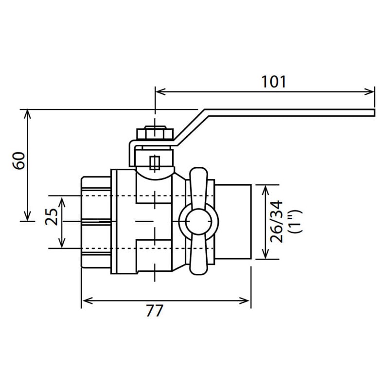 Vanne à sphère PN30 Passage intégral acs Poignée rouge à purge mf 1' (26/34) - Somatherm