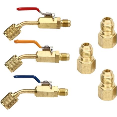 Vanne à boisseau sphérique compacte coudée pour réfrigérant, alliage de laiton haute performance, connecteur mâle femelle SAE 1/4 pouce pour tuyaux de charge de réfrigération AC