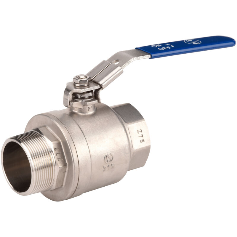 Vanne à sphère inox poignée plate bleue PN50 - Mâle Femelle 1'1/4 (33/42) Sferaco