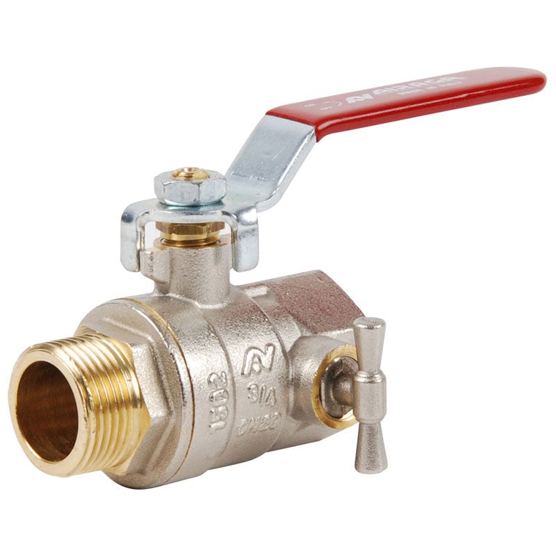 Vanne à sphère PN25 ACS poignée plate rouge Mâle/Femelle à purge 3/4' (20/27) passage intégral - Sferaco