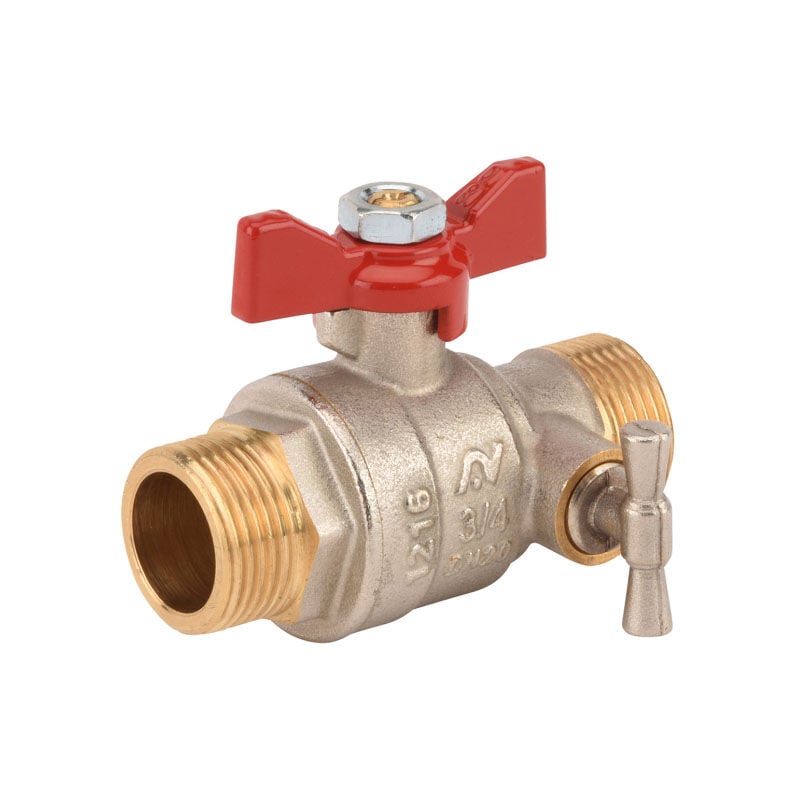 Vanne à sphère PN25 acs Manette Papillon rouge Mâle/Mâle à purge 1/2' (15/21) passage standard Sferaco