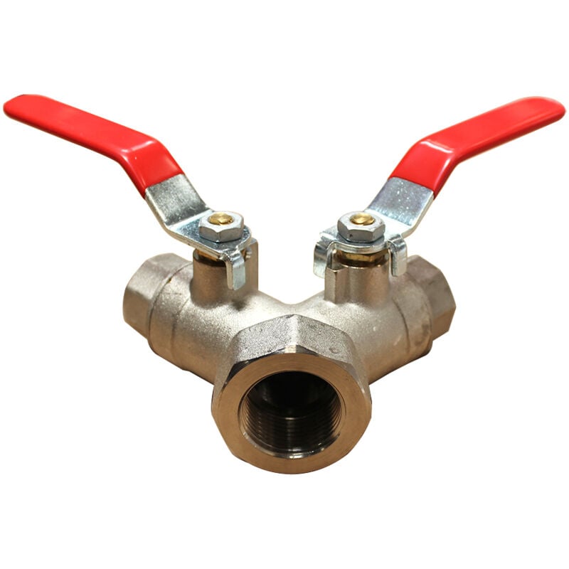 Vanne à sphère laiton trois voies en y - PN16 - Poignée plate - f 1' (26/34) - Sortie 3/4' (20/27) Sferaco