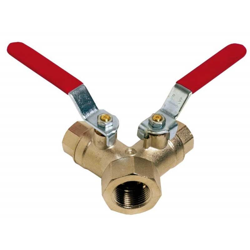 Vanne à sphère laiton trois voies en y - PN16 - Poignée plate - Femelle 1/2' (15/21) Sferaco
