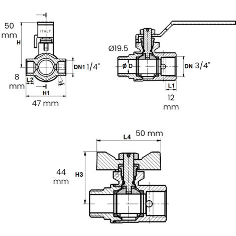 Vanne à sphère NF PN25 Passage Intégral ACS Papillon Vert M/F à purge 3/4" (20/27) - Sferaco