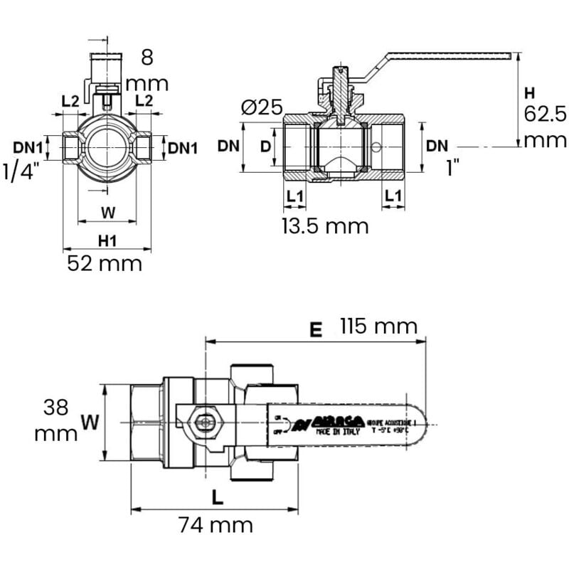 Vanne à sphère Passage intégral PN25 nf acs Poignée Plate Verte ff à purge 1' (26/34) Sferaco