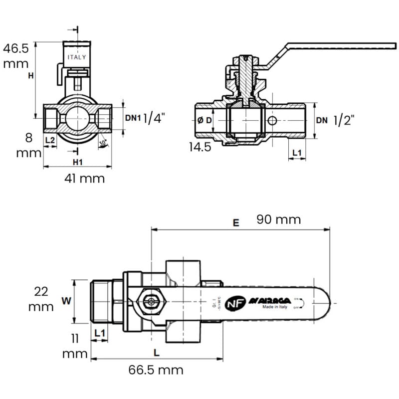 Vanne à sphère Passage intégral PN25 nf acs Poignée Plate Verte mm à purge 1/2' (15/21) Sferaco