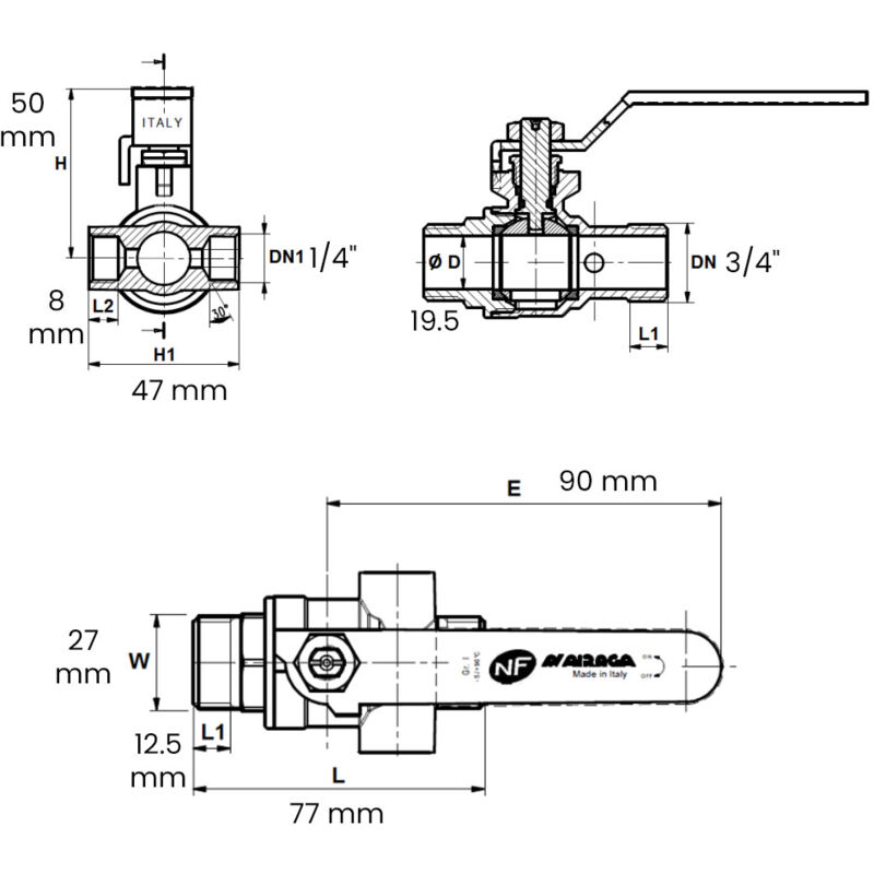 Sferaco - Vanne à sphère Passage intégral PN25 nf acs Poignée Plate Verte mm à purge 3/4' (20/27)