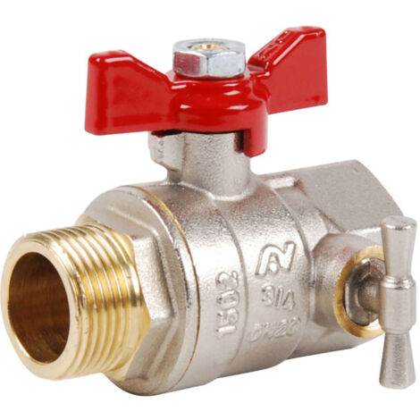 Vanne à sphère PN25 ACS Manette Papillon rouge Mâle/Femelle à purge 3/4" (20/27) passage intégral - Sferaco