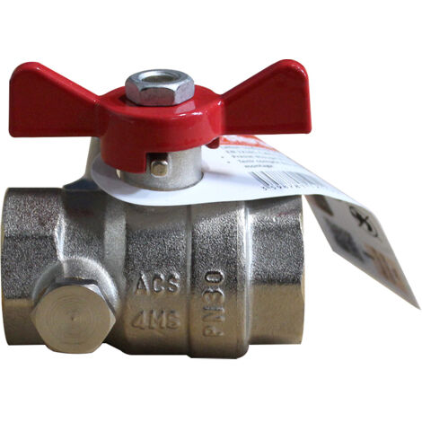 Vanne à sphère PN25 Passage Intégral ACS Manette rouge F/F à purge 1"(26/34) SFERACO