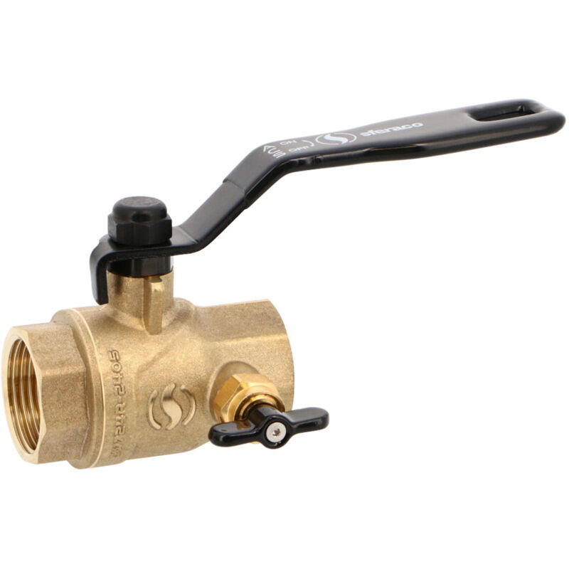 Vanne à sphère Serena PN40 acs Poignée Plate noire Femelle/Femelle à purge 1'1/2 (40/49) passage intégral Sferaco