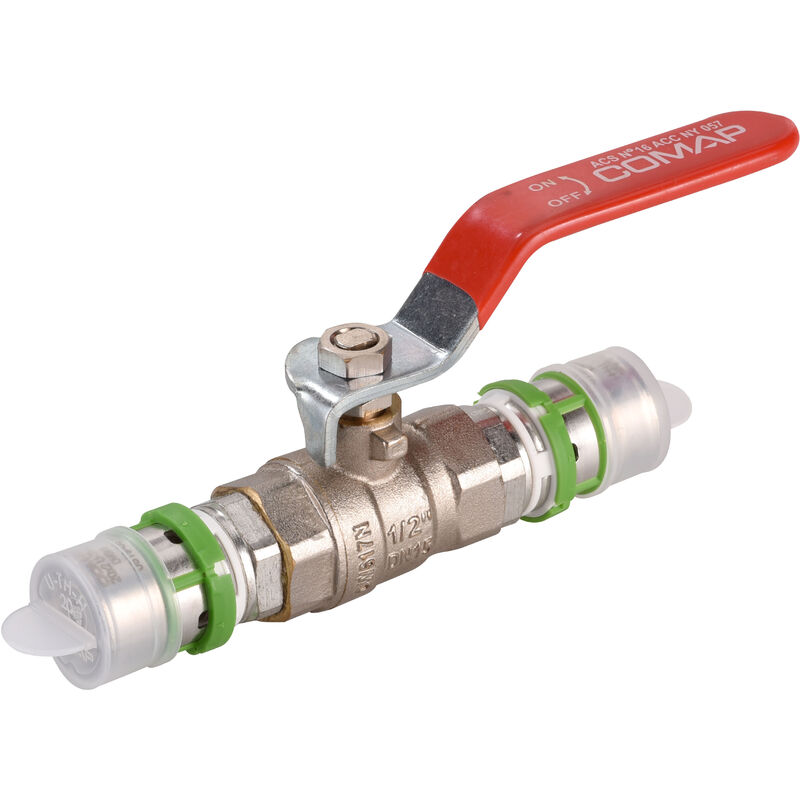 Vanne à boisseau sphérique et poignée avec connexion à sertir pour tubes multicouche - 16x2 - Raccords MultiSkin - 7695W16 - Comap