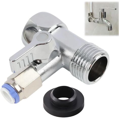 Vanne D’arrêt Adaptateur En T 1/2x1/2x1/4 Ro Raccord Adaptateur D’eauRépartiteur de Jardin, Adaptateur de Raccord D'eau en T, Connexion de 2 Appareils, avec Joint en Caoutchouc