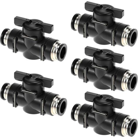 Vanne d'arrêt pneumatique 5 pièces, raccord rapide pour tuyaux Ø12 mm