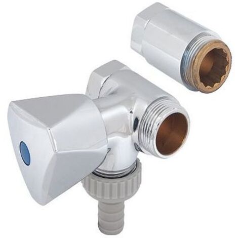 Vanne d'arrêt supplémentaire JS avec raccordement latéral, 3 voies, diamètre nominal 20 mm, 3/4", avec raccordement en polypropylène