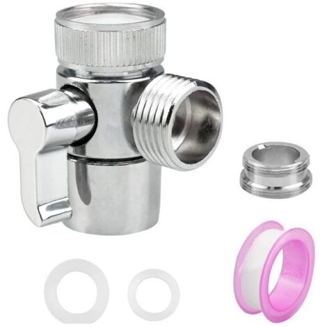 Vanne de dérivation de douche 3 voies G1/2" M22 x M24, adaptateur de pommeau de douche pour té de douche, composants de système de dérivation de robinet de cuisine/salle de bain/évier.