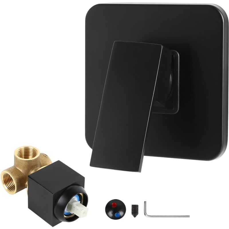 Vanne de douche carrée à fonction unique noire mate - Kit de garniture de robinet de douche à filetage femelle