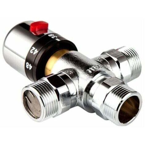 Vanne de MéLange Thermostatique à 3 Voies en Cuivre Massif Vanne de Chauffe-Eau Solaire de 3/4 Pouce Vanne de RéGulation de la TempéRature（1 pcs）