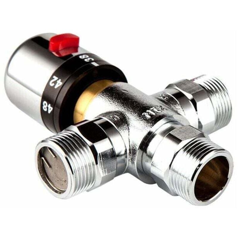 Vanne de MéLange Thermostatique à 3 Voies en Cuivre Massif Vanne de Chauffe-Eau Solaire de 3/4 Pouce Vanne de RéGulation de la TempéRature(1 pcs)