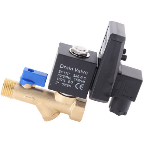 Vanne de purge électronique temporisée automatique G1/2 DN15 pour condensats de compresseur d'air (AC230V)