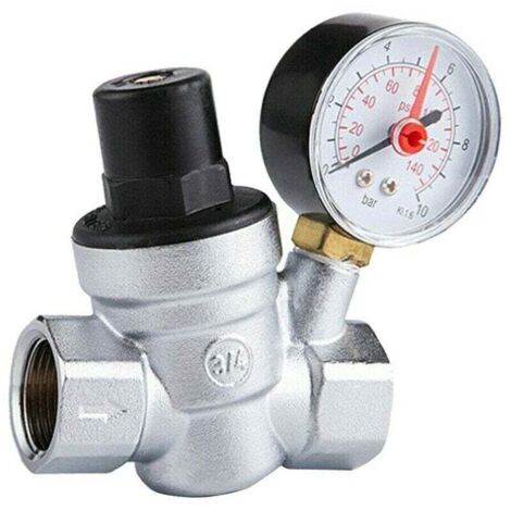 Vanne de Réduction Pression d'Eau 3/4" Réglable avec Manomètre Compteur Regulateur Eau