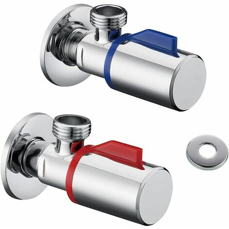 Vanne de régulation d'angle double en acier inoxydable pour tuyaux d'eau chaude et froide (Bleu, Rouge) - Raccord mural 1/2" ou 3/8" Valve d'Angle En Acier Inoxydable