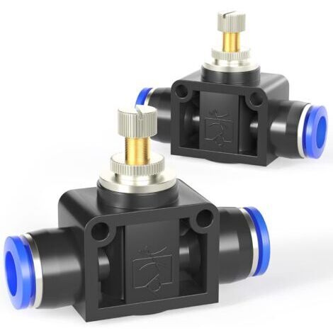 Vanne de régulation de débit d'air pneumatique avec raccord enfichable, régulateur de vitesse en ligne, raccord droit – Tube de 10 mm de diamètre extérieur x tube de 10 mm de diamètre extérieur LSA-10