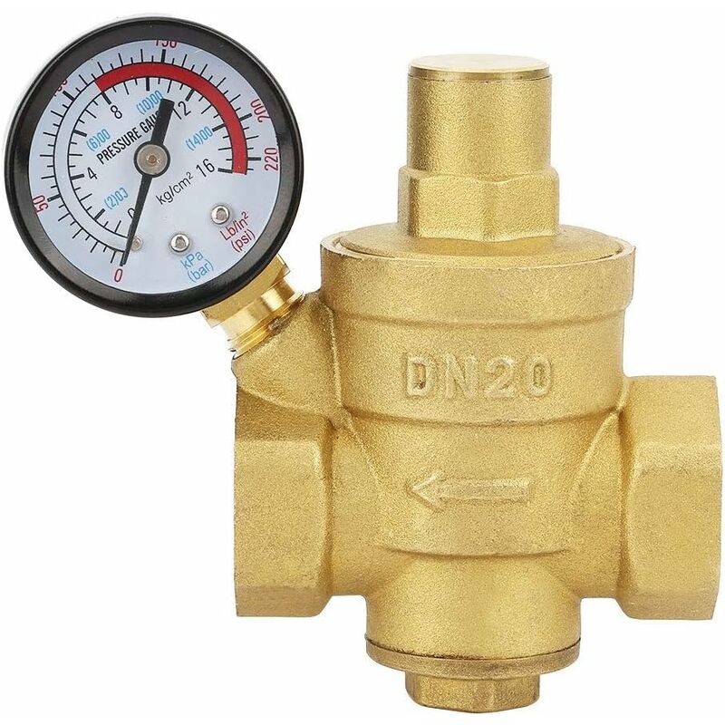 Vanne de régulation de pression d'eau, DN20 G3/4' Réducteur de pression d'eau en laiton Réducteur de pression réglable 3/4 Régulateur de pression