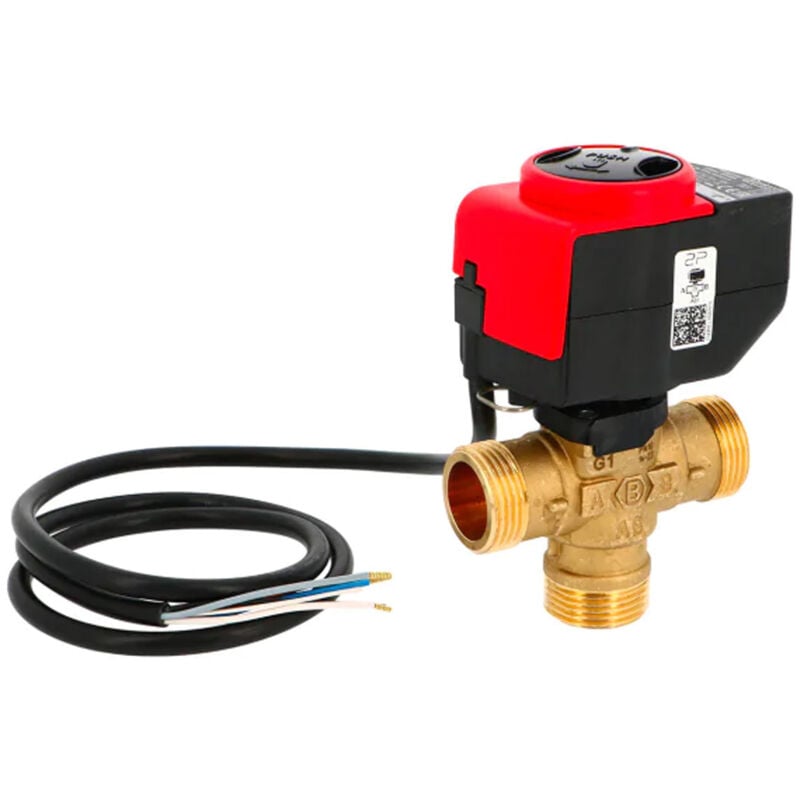 Vanne directionnelle à boisseau cylindrique 3 voies Mâle 1' (26/34) - Moteur 3 points Thermador