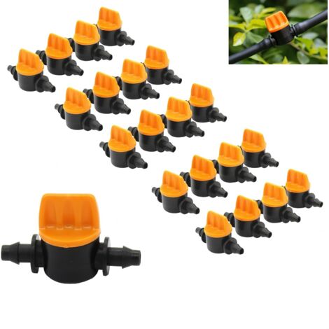Vanne d'irrigation goutte à goutte 20 pièces 1/4 pouce - Soupape d'arrêt pour tuyaux d'irrigation, idéale pour jardins, serres et systèmes d'irrigation