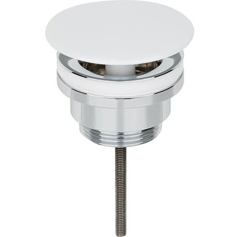 Vanne laiton chromé, L: 0-70 mm DN32 (1 1/4") avec trop-plein avec plaque fixe laquée blanche