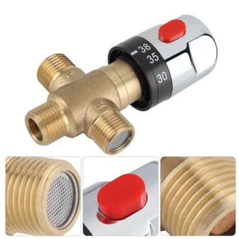 Vanne Mélangeur Eau Chaude Froide Robinet mitigeur thermostatique en laiton solide Robinet température fixe pour lavabo Cuisine Salle de bain Toilette G1/2 35-45℃ 15mm