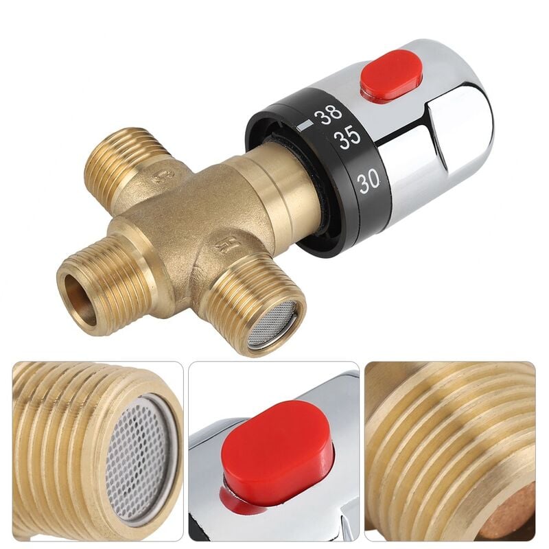 Vanne Mélangeur Eau Chaude Froide Robinet mitigeur thermostatique en laiton solide Robinet température fixe pour lavabo Cuisine Salle de bain