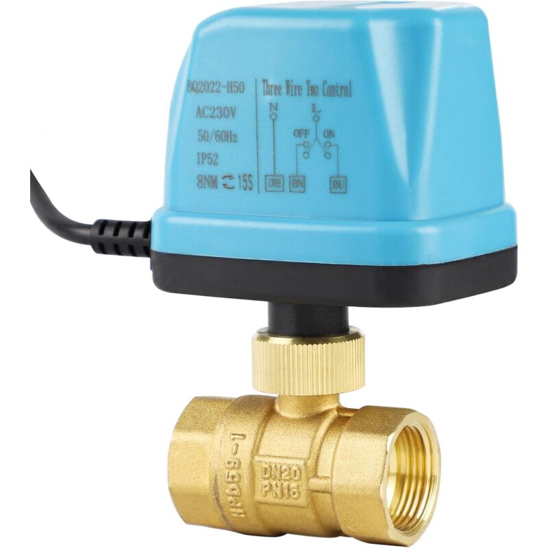 Applicable Vanne Motorisee 2 Voies Vanne à Bille Motorisée DN20 3/4 Pouces AC 230V Electrovanne Motorisée Vanne électrique Laiton Vanne de Zone, Bleu