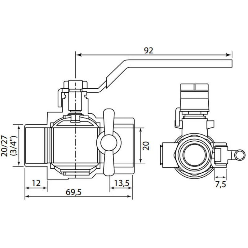Vanne à sphère PN25 Passage Intégral NF ACS Poignée Verte M/F à purge 3/4'" (20/27) SOMATHERM