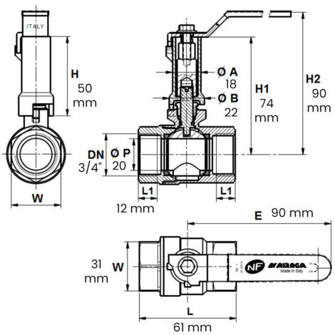 Vanne nf ff 3/4" av.prol 4ms