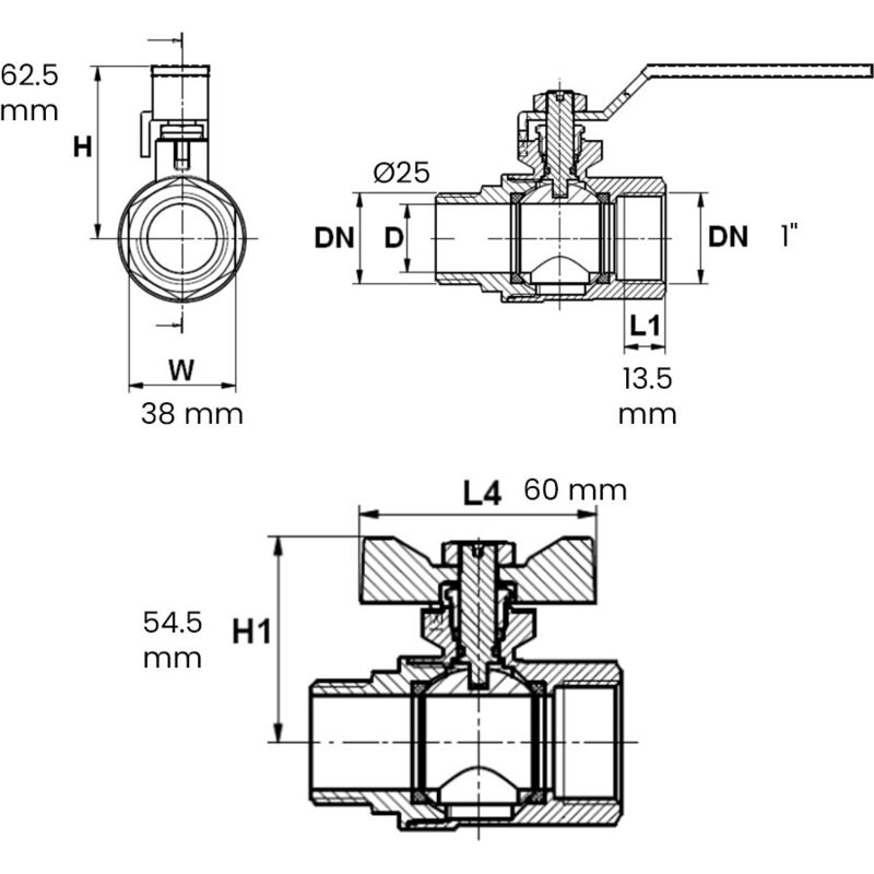Vanne à sphère Passage Intégral nf PN25 acs Papillon Vert m/f 1' (26/34) Sferaco