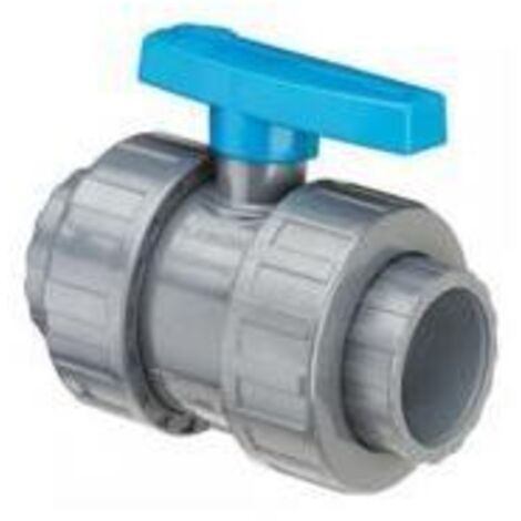 Vanne PVC pression à coller 40mm – Double union – Pression maximale 16 bars – Norme NF-ISO 9002 – Pour systèmes de plomberie et piscines – Frans Bonhomme