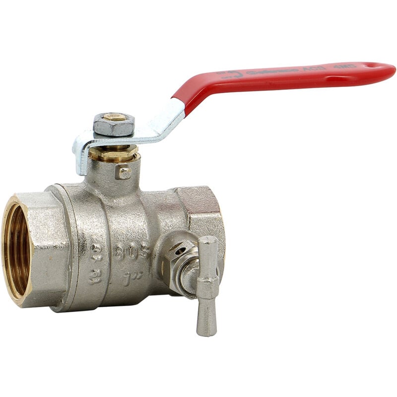 Robinet boisseau sphérique laiton batiment à purge ff poignée acier 40x49 pn 25