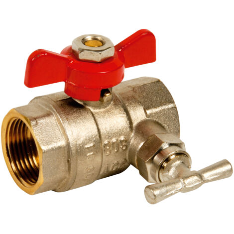 Vanne sphère laiton titré Bât+ Femelle/Femelle BSP purge - manette rouge - Série 560 15x21