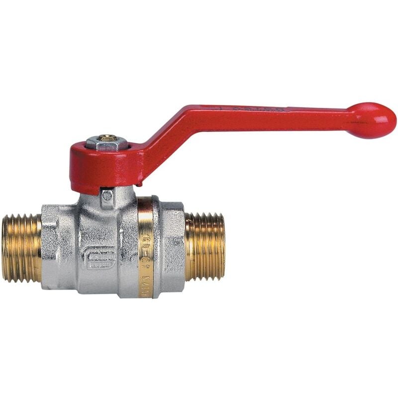 robinet à sphère en laiton - mâle / mâle - 1 pouce - effebi aster - levier aluminium rouge