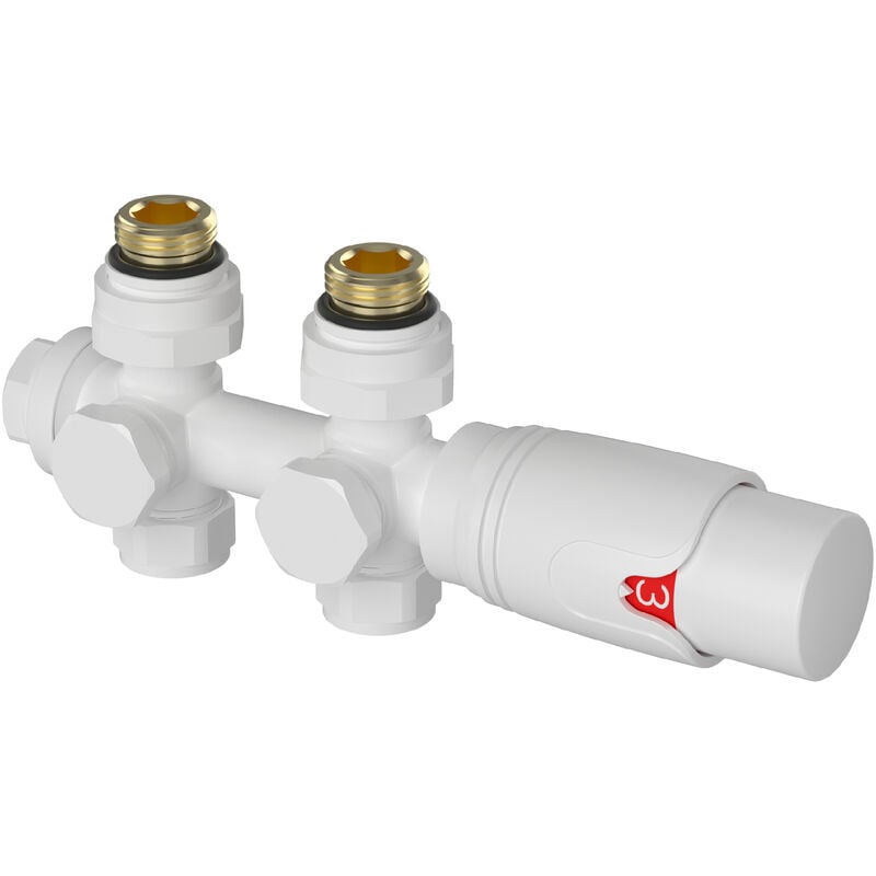 Vanne thermostatique kit multibloc pour radiateur Gloppen laiton blanc [neu.haus]