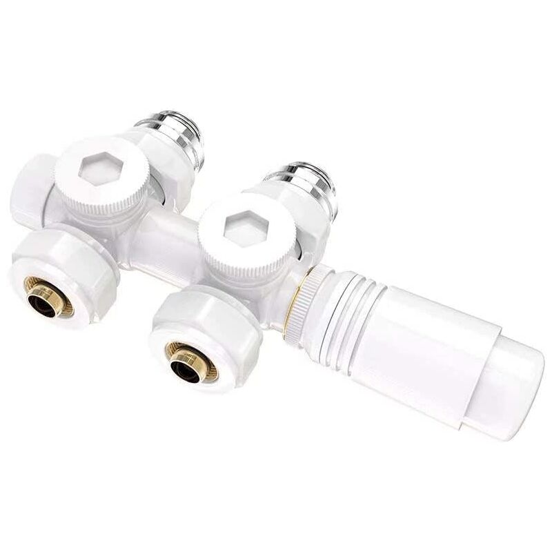 Vanne thermostatique, vanne universelle avec thermostat de radiateur, 10 bar, 7 niveaux réglables, kit de raccordement central (blanc)
