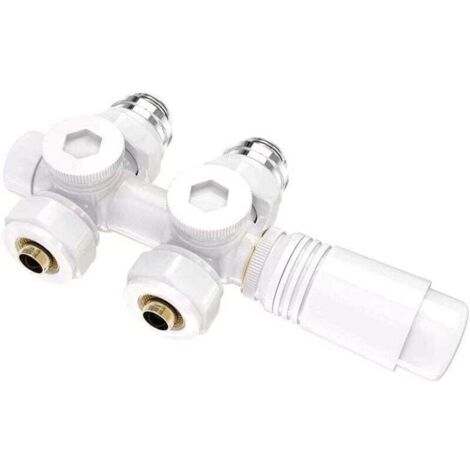 Vanne thermostatique, vanne universelle avec thermostat de radiateur, 10 bar, 7 niveaux réglables, kit de raccordement central (blanc)