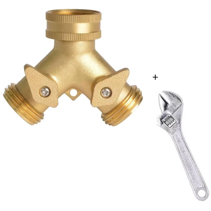 Vannes et clés de 6 pouces Connecteur en Y pour robinet Répartiteur de tuyau d'arrosage en laiton (2 voies), Répartiteur en Y pour tuyau en laiton