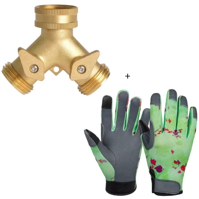 Vannes et gants de jardinage Connecteur Y pour robinet Répartiteur de tuyau d'arrosage en laiton (2 voies), Répartiteur en Y pour tuyau en laiton