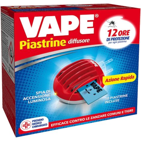 TUTTACASA Vape diffuseur e'lectrique pour plaques + 10 plaques classiques contre les moustiques communs et tigres 12 heures de protection