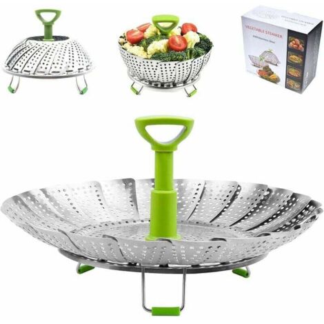 Vaporera de acero inoxidable de 23 cm para olla a presión con mango telescópico, vaporera con forma de margarita, accesorio plegable para cocinar al vapor verduras