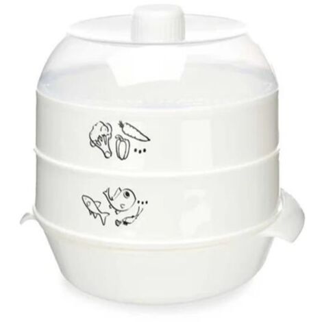 Vaporera para horno microondas de gran capacidad de 2,4 L, diseño de doble compartimento, 22,5 × 11,6 × 22,5 cm